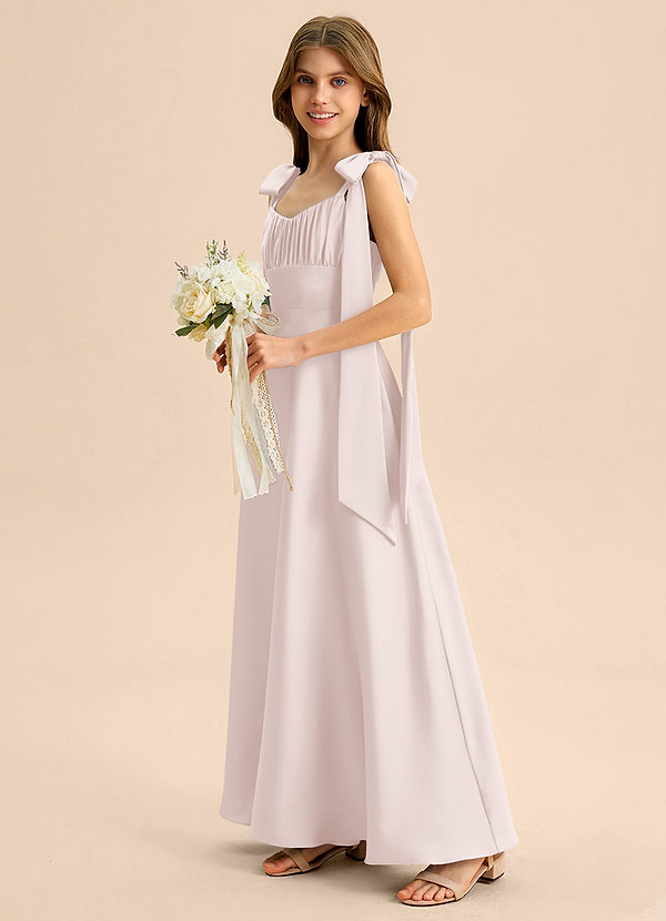 Azazie Halley Junior Vestido de Rosa Rubor de Satén Elástico de Corte en A con Lazo image1