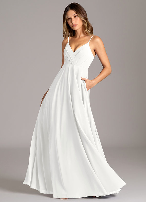 Azazie Amani Brautjungfernkleider A-Linie Plissee Chiffon Kleid Weiß image1