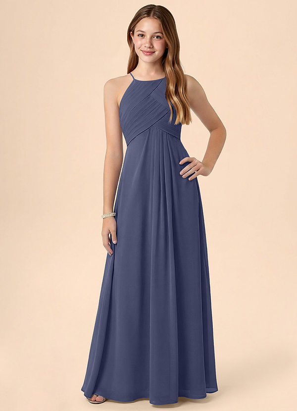 Azazie Ginny Junior A-Line Plisseret Chiffon Gulv-længde Junior brudepige Kjole image1
