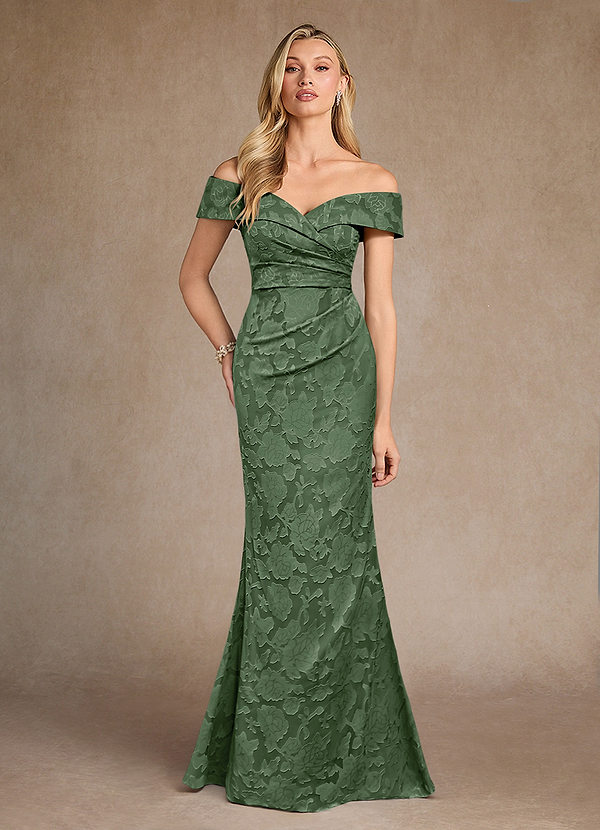 Azazie Canton Mother of the Brides Dresses Eucalyptus Mermaid Off the Shoulder Floral Burnout Dress image1