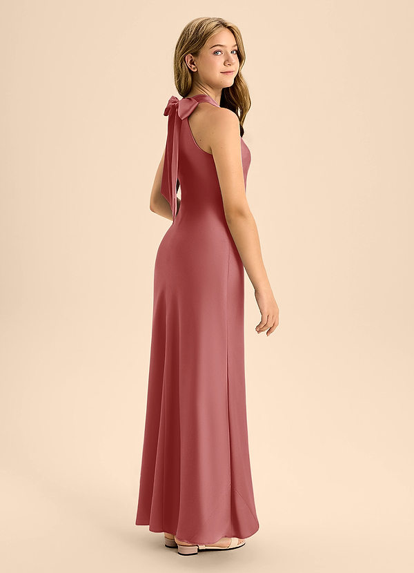 Azazie Doretta Junior Antique Rose A-Line Pleated Stretch Satin Dress image1