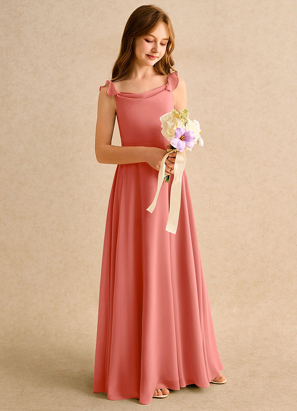 Azazie Puppy Girls Formal Flower Girl Dresses Salmon Pink A-Line Pleated Chiffon Dress image1