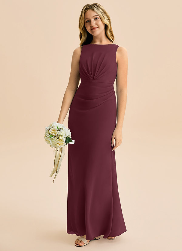 Azazie Floris Junior Robe Trapèze en Mousseline de soie Plissée Cabernet image1