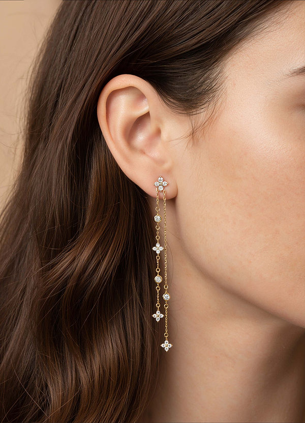 front Four-leaf Flower Zircon Chain Earrings