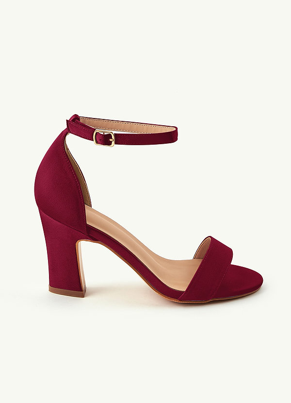 front Matching Color Stretch Satin One Strap Buckle Chunky Heel Sandals