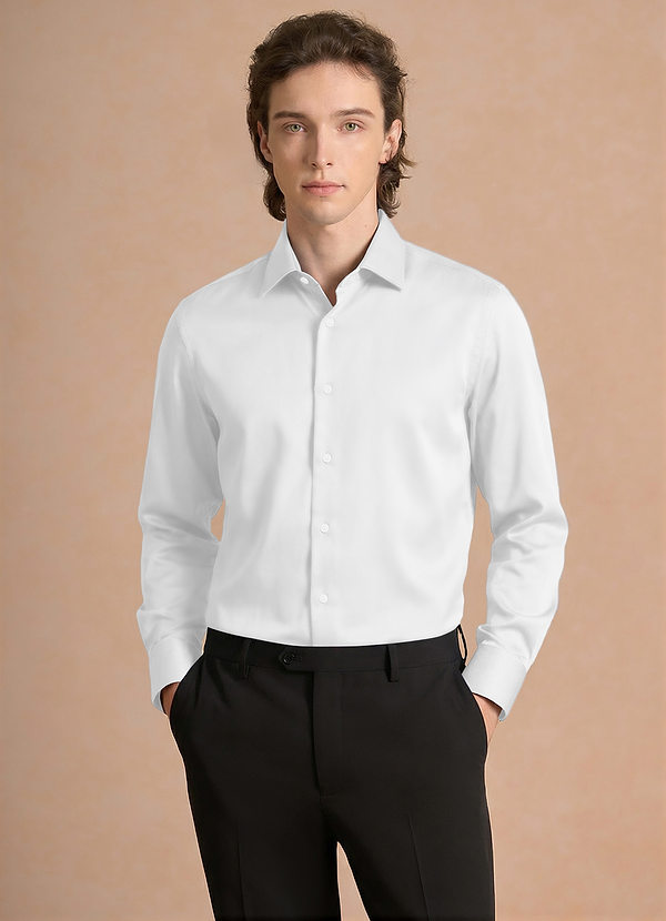 front Julian White Stretch Satin Dress Shirt