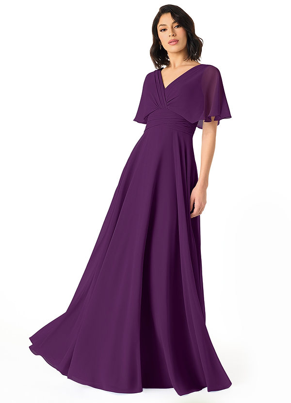 Azazie Pamela Bridesmaid Dresses Grape A-Line V-Neck Pleated Chiffon Dress image1