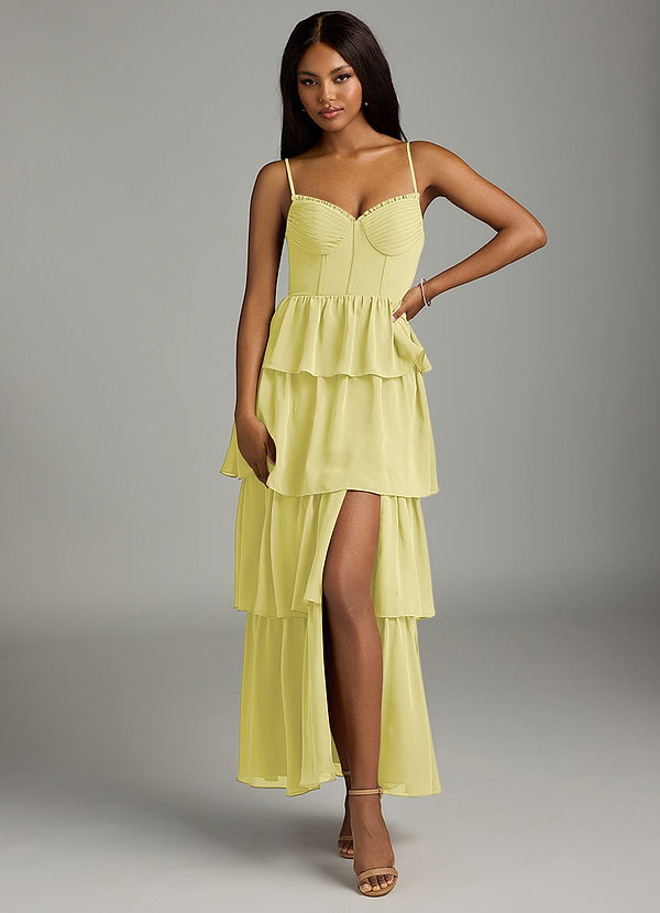 Azazie Kaiden Bridesmaid Dresses Lemon Sorbet A-Line Sweetheart Neckline Chiffon Dress image1