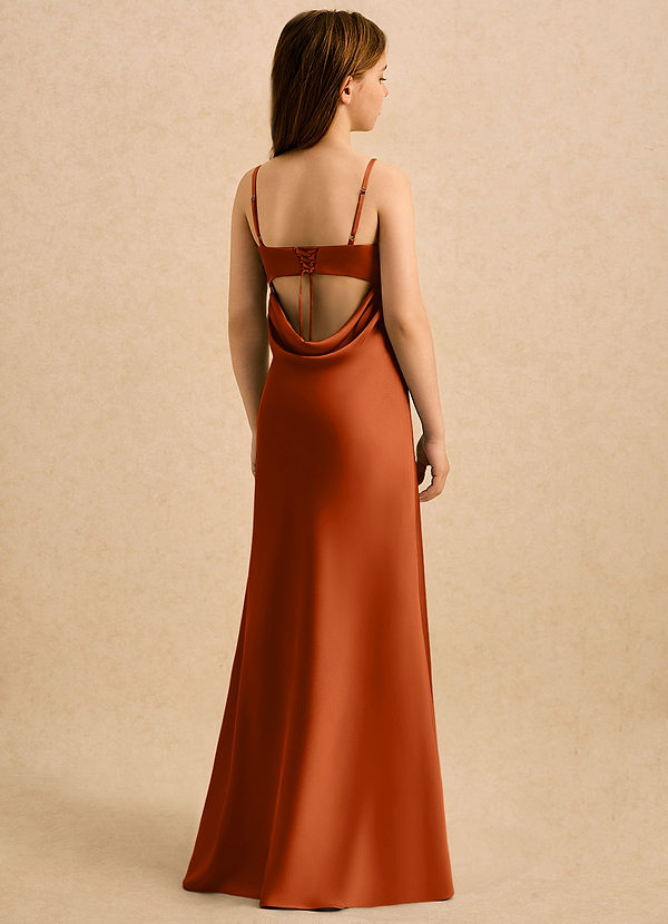 Azazie Mirabella Girls Formal Bloemenmeisjesjurken Kolom Jurk van Stretch Satijn Sweetheart Halslijn Verbrande Sinaasappel image1