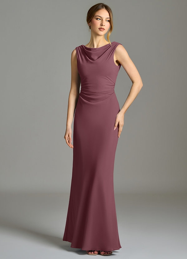 Azazie Kieryn Bruidsmeisjes Jurken Jurk van Chiffon met Zeemeermin Geplooid Sangria image1