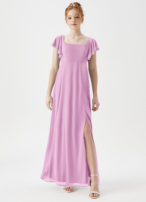 Azazie Bondi Junior A-Linie Seitliche Cut-Outs Gittergewebe Kleid Bonbonrosa image1
