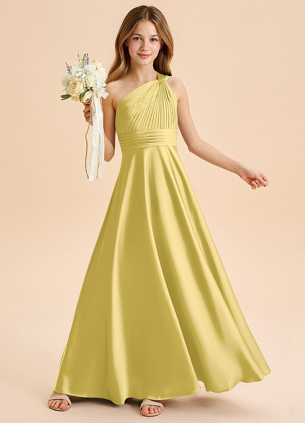 Charlize Junior Canary A-Line Pleated Stretch Satin Dress image1