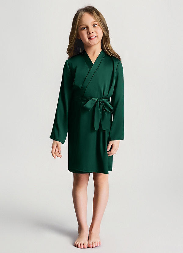 front Emerald Girls Satin Robe