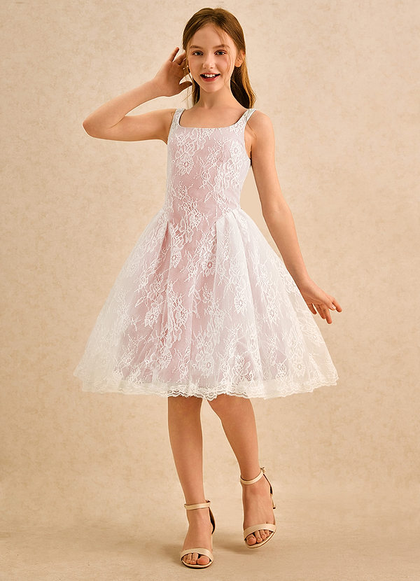 Azazie Cubbie Girls Formal Flower Girl Dresses Rosette A-Line Lace Dress image1