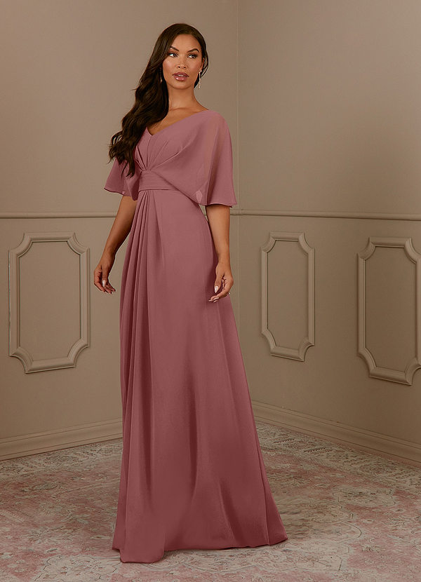 Azazie Oksana Mother of the Brides Dresses Desert Rose A-Line V-Neck Pleated Chiffon Dress image1