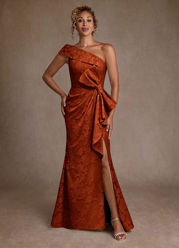 Azazie Hampton Mother of the Brides Dresses Paprika Mermaid One Shoulder Floral Burnout Dress image1