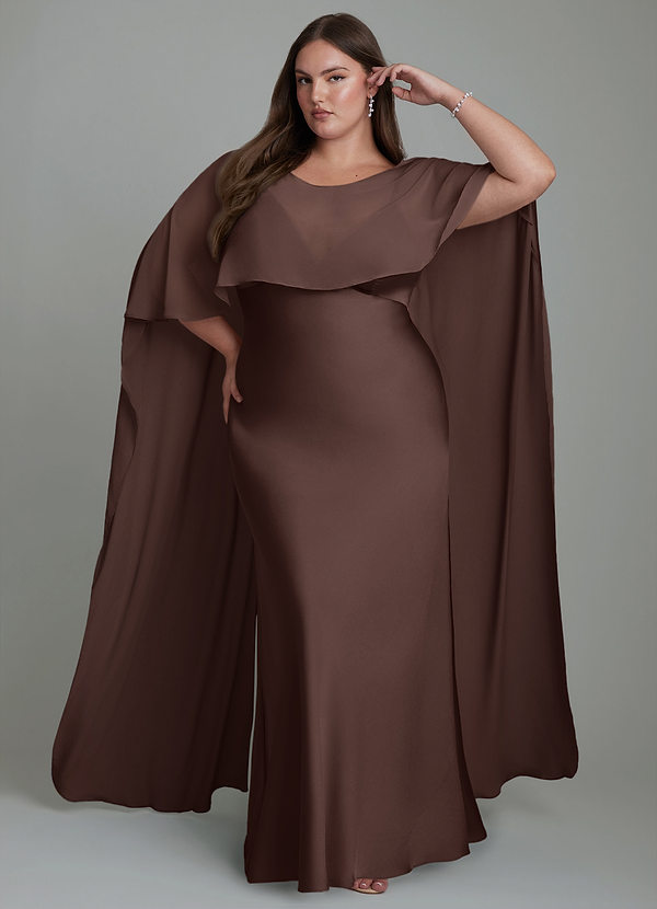 Azazie Stefania Robes de demoiselle d'honneur Robe Trapèze en Satin extensible Ganache image1