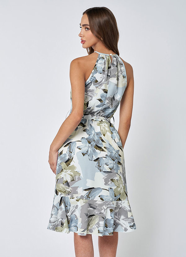 Sunny Bliss Light Blue Floral Print Halter Ruffled Midi Dress image2