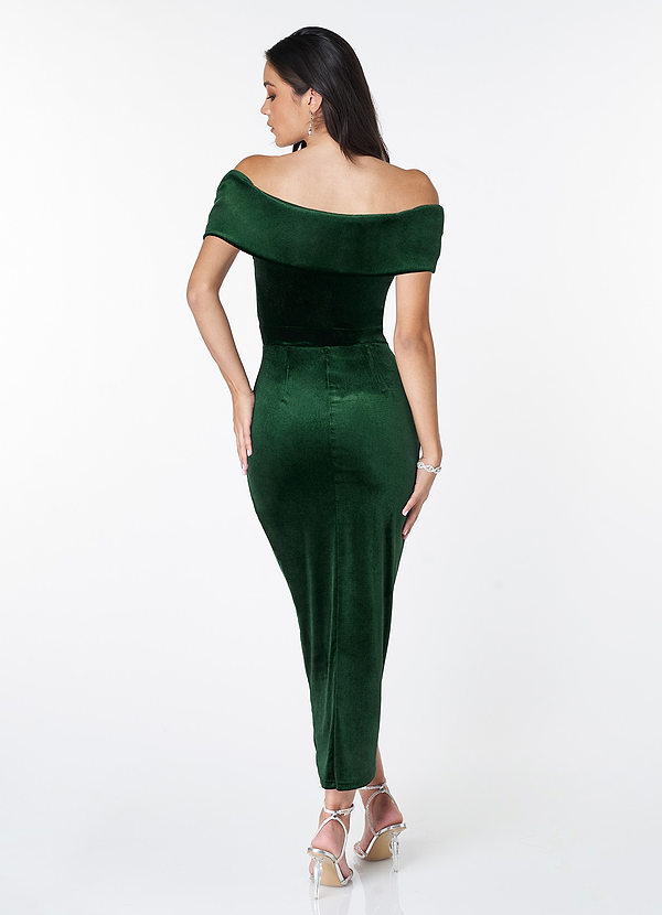 back Osprey Dark Emerald Velvet Off-The-Shoulder Tulip Dress