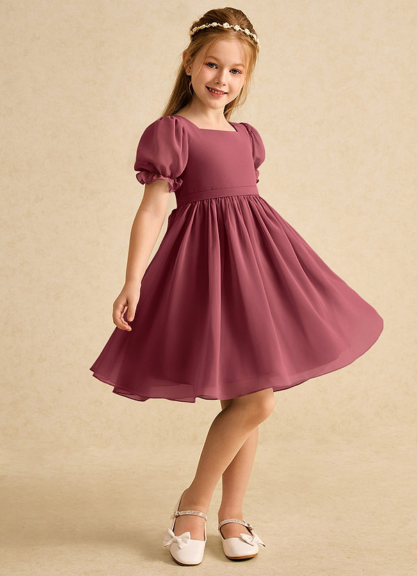 Azazie Jolie Blumenkinder Kleider A-Linie mit ärmel Chiffon Kleid Merlot image1