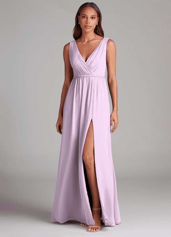 Azazie Tanicia Brautjungfernkleider A-Linie Plissee Chiffon Kleid Frostiges Flieder image1