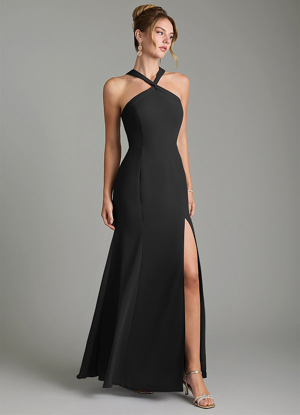 Azazie Rue Bridesmaid Dresses Black A-Line Halter Chiffon Dress image1