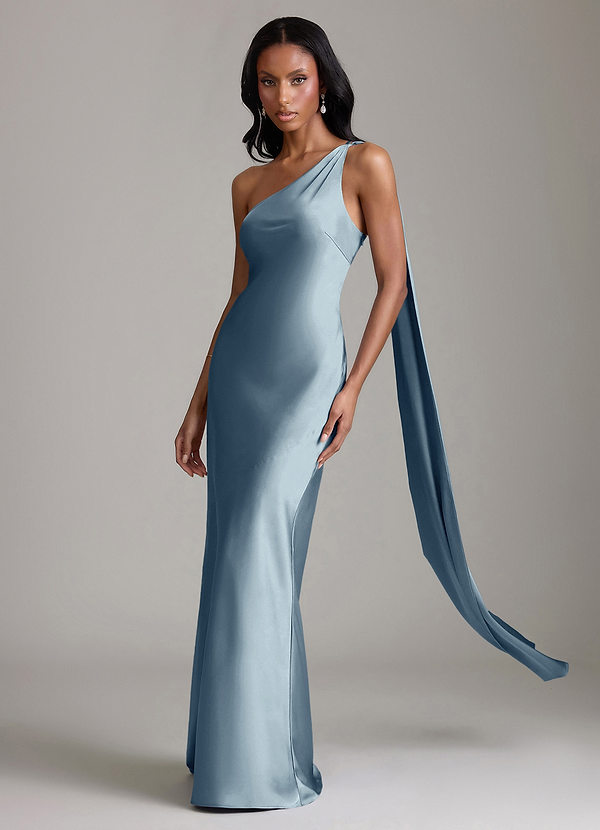 Azazie Galinda Suknie dla druhen Syrena Jedno ramię Satyna elastyczna Do ziemi Sukienka image1