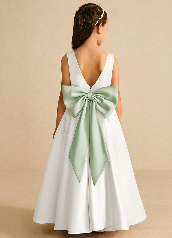 Azazie Pipsy Abiti da Ragazza di Fiori Abito A-Line in Raso Opaco Fiocco Avorio Salvia Polverosa image1