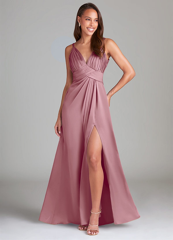 Azazie Maren Allure Robes de demoiselle d'honneur Robe Trapèze en Satin extensible Dentelle Mauve Vintage image1
