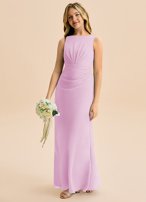 Azazie Floris Junior Robe Trapèze en Mousseline de soie Plissée Rose Bonbon image1