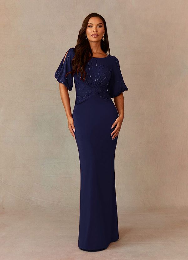 Upstudio Hayward Mother of the Brides Dresses Dark Navy A-Line Beaded Polyester Dress image1