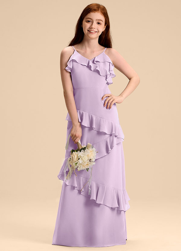 Azazie Evara Junior Abito A-Line in Chiffon Lilla Glassato image1