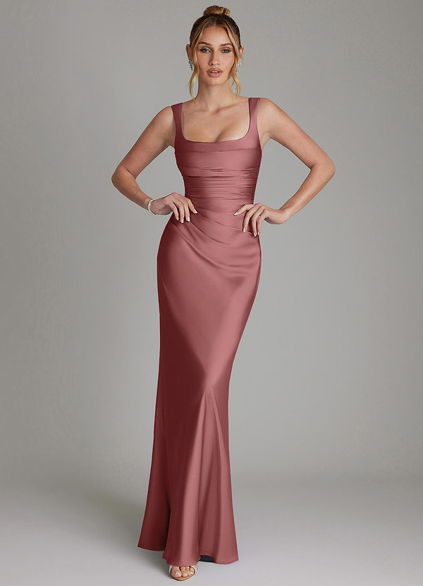 Azazie Agustina Brudepigekjoler Havfrue Korset Stræk satin Gulv-længde Kjole image1