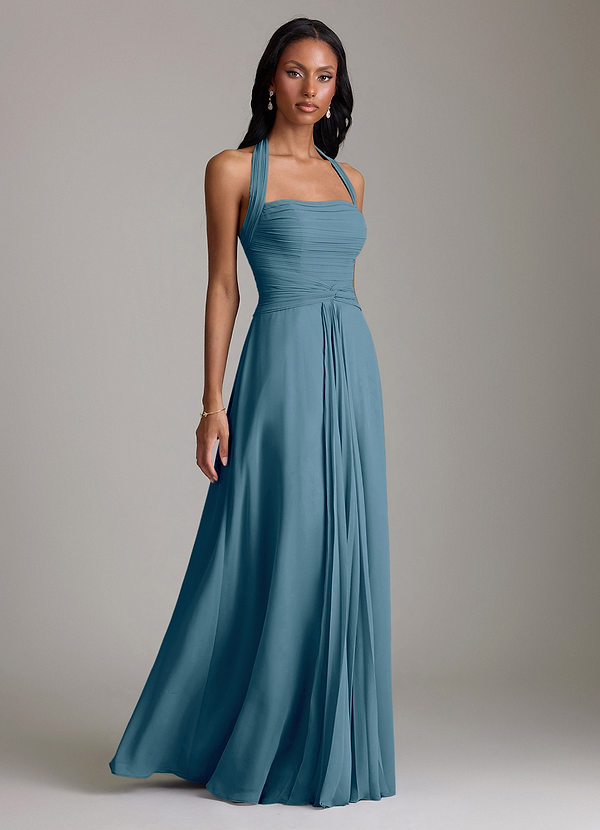 Azazie Clarisa Vestidos Dama de Honor Vestido de Bermudas de Gasa de Corte en A con Plisado image1