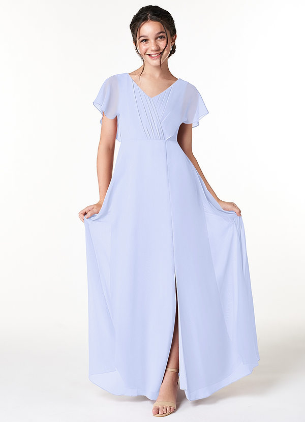 Azazie Rylee A-Line Ruched Chiffon Floor-Length Junior Bridesmaid Dress image1