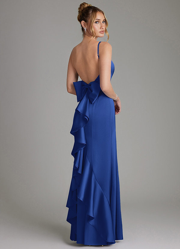 Azazie Zherra Abiti da Damigella Abito Sirena in Raso Elasticizzato Fiocco Blu Reale image1