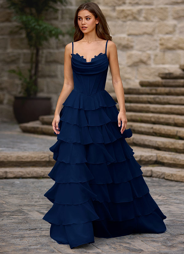 Floralace Marine A-Linien-Ballkleid mit Rüschen image1