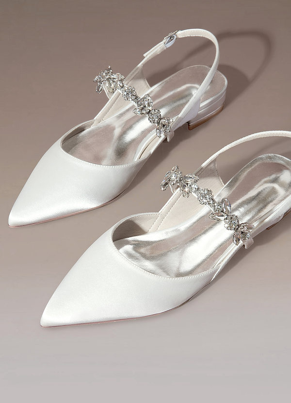 back Crystal Strap Pointed Toe Satin Low Heels