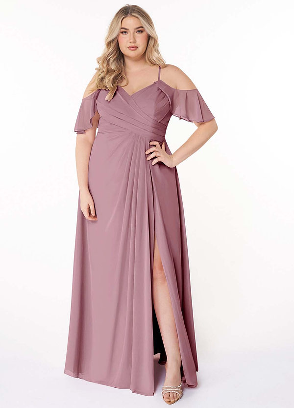 Azazie Dakota Bridesmaid Dresses Vintage Mauve A-Line V-Neck Pleated Chiffon Dress image1