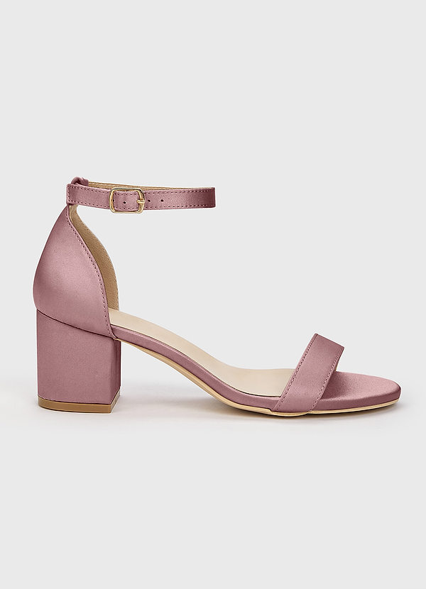front Matching Color Matte Satin One Strap Buckle Block Heel Sandals