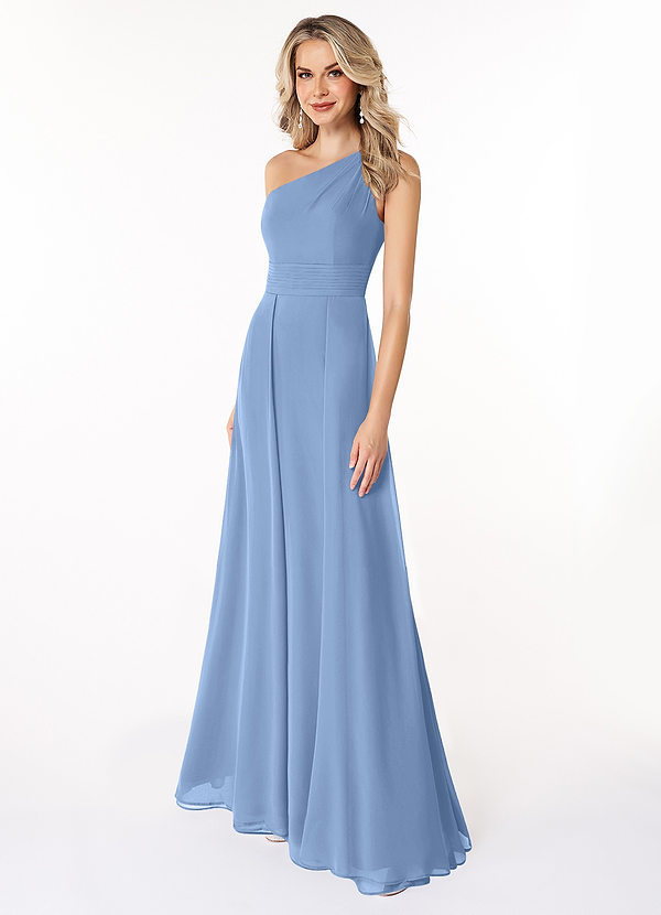 Azazie Dallas Bridesmaid Dresses Steel Blue A-Line One Shoulder Chiffon Dress image1