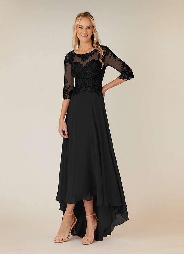 Azazie Monza Mother of the Brides Dresses Black A-Line Lace Chiffon Dress image1