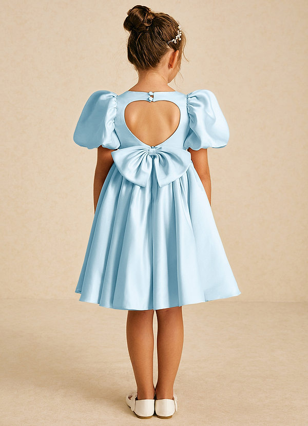 Azazie Muffin Flower Girl Dresses Sky Blue A-Line with Sleeves Matte Satin Dress image1