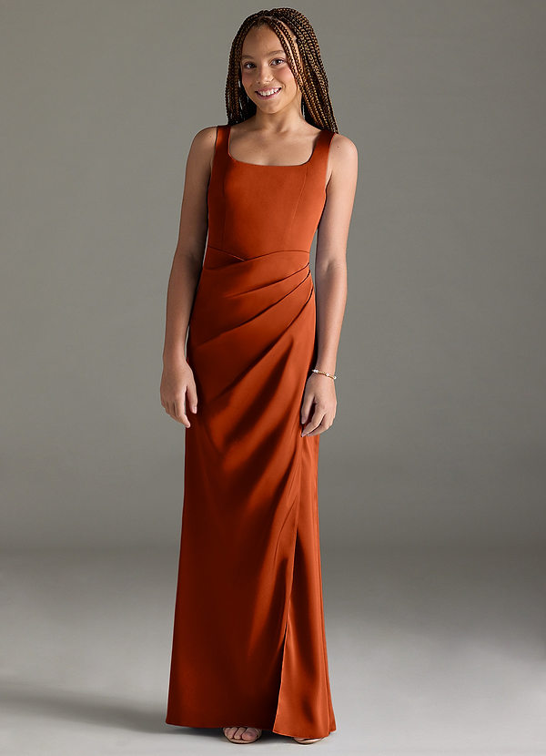 Azazie Mero Junior Paprika Mermaid Pleated Stretch Satin Dress image1