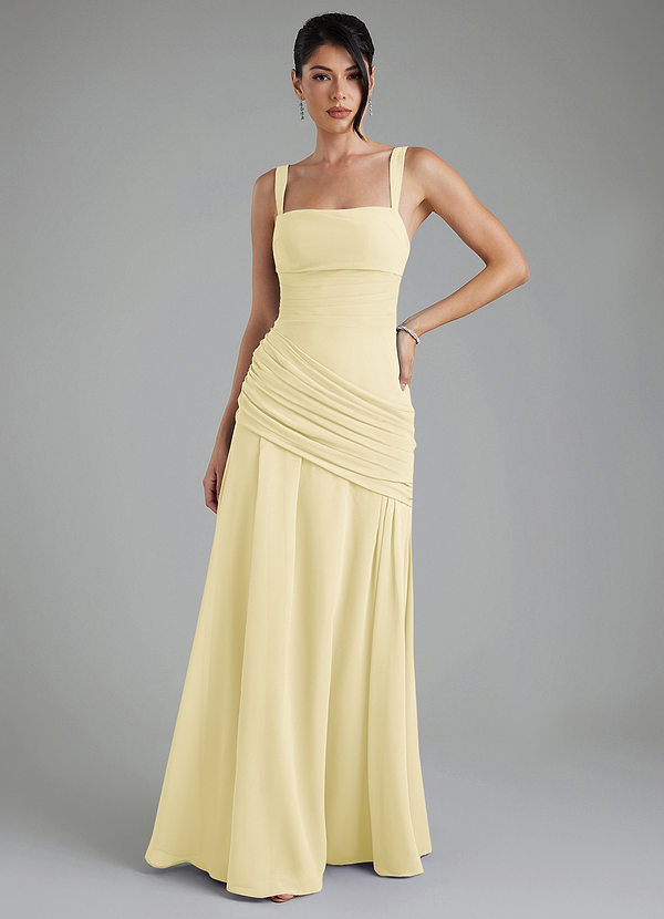 Azazie Toya Bridesmaid Dresses Lemon Sorbet A-Line Corset Chiffon Dress image1
