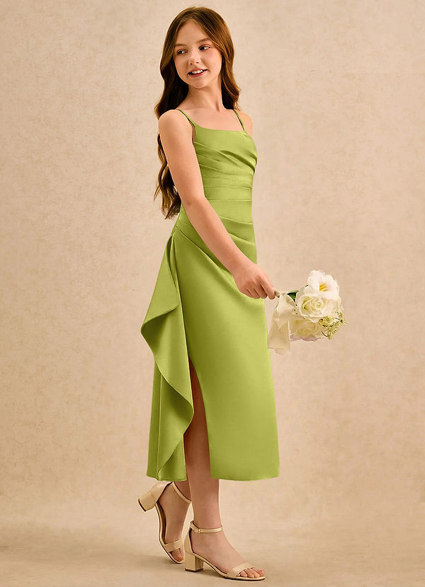 Azazie Canna Girls Formal Blommflicksklänningar Klänning A-Line i Stretch Satin Plisserad image1