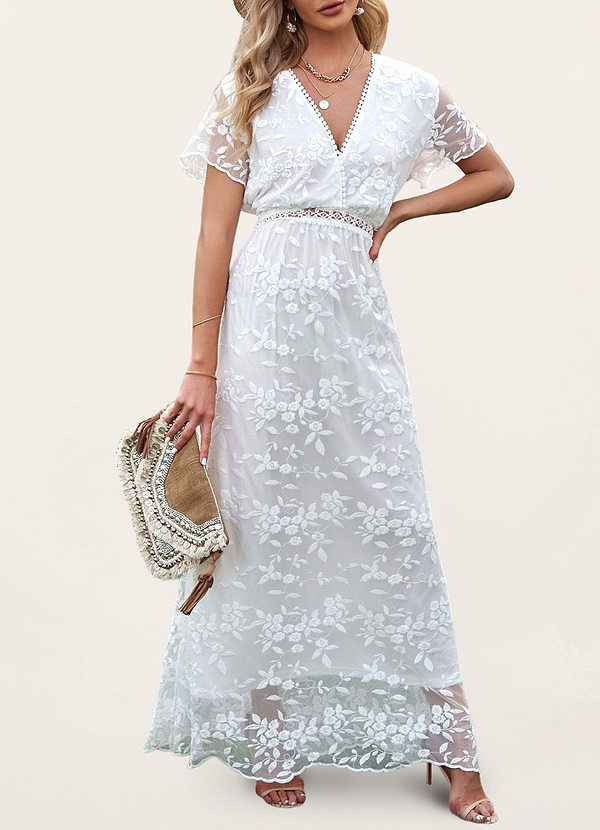 front All Of My Heart White Lace Short Sleeve Maxi Dress