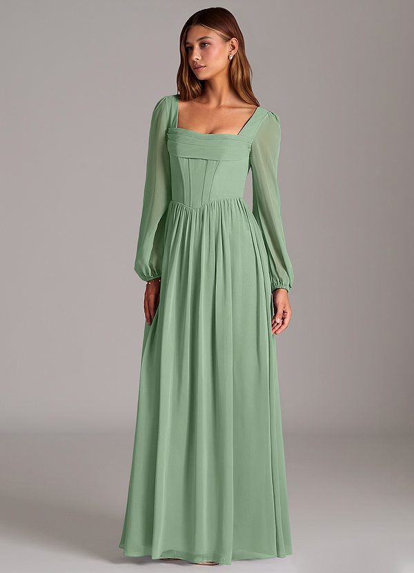 Azazie Maree Abiti da Damigella Abito A-Line in Chiffon Corsetto Matcha image1