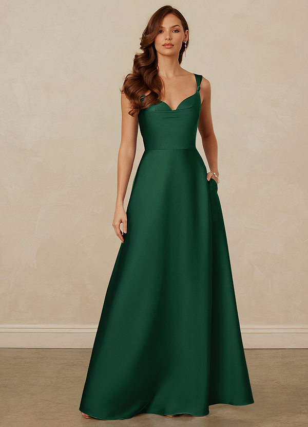 Christian Siriano Bridal for Azazie 1001 Bridesmaid Dresses Wasserfall-Ausschnitt Stretch Satin A-Linie Kleid image1