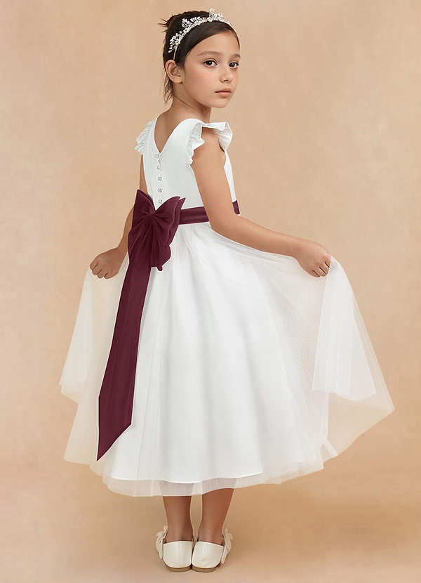 Azazie Hemi Flower Girl Dresses Ivory Cabernet A-Line Bow Tulle Dress image1